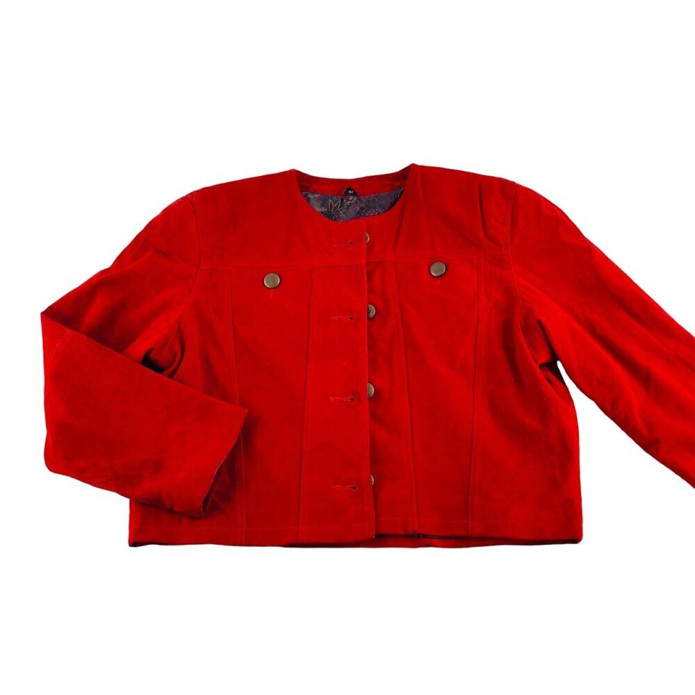 C&A Pigskin Jacket Size 42‎ Women's Suede Red with Gold Buttons